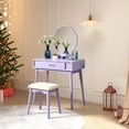 thumbnail image 4 of Maly Contemporary Wood Vanity and Stool Set, Purple, 4 of 4