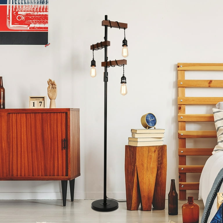 Elitezip Industrial Floor Lamp, 68 Inch 3 Lights Wood Standing