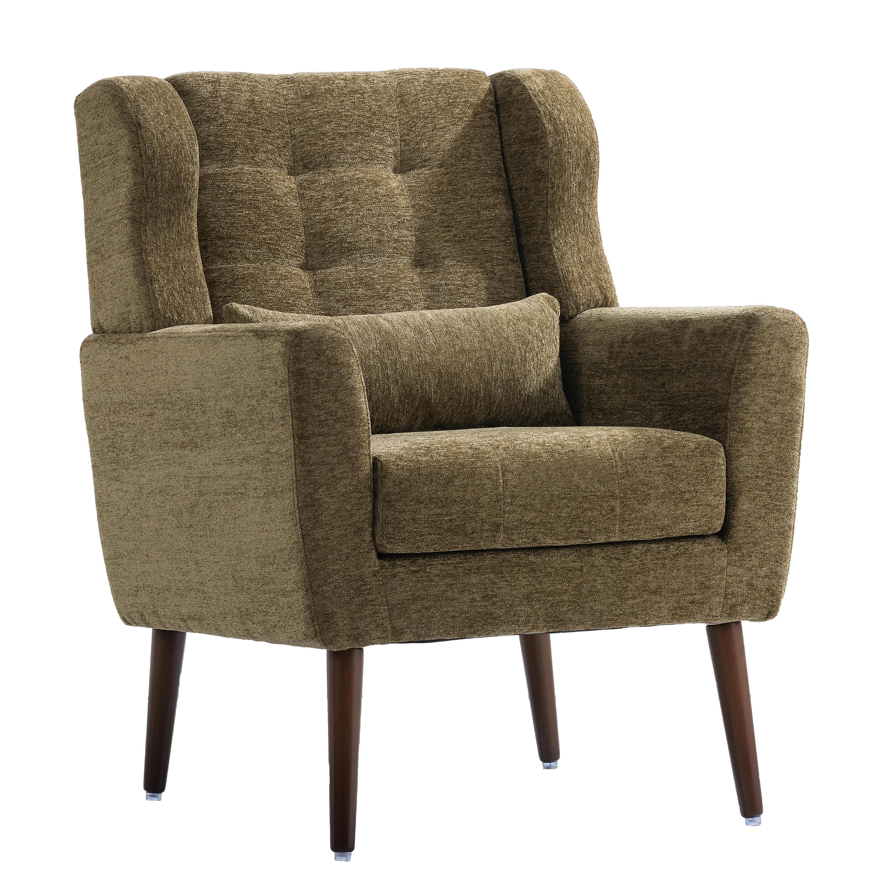 Aukfa Modern Accent Chairs,Chenille Arm Chairs for Living Room w/ Pillow for Bedroom,Olive Green