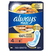 Always Maxi Pads without Wings, Size 4, Overnight Absorbency, 28 count
