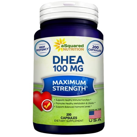 aSquared Nutrition DHEA pure (100mg Max Force, 200 capsules) pour promouvoir les niveaux d'hormones équilibré - pilules supplément de DHEA naturel pour soutenir la santé du métabolisme, Libio, cerveau, fonction immunitaire et de l'énergie