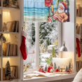 thumbnail image 3 of Valances for Windows Christmas Santa Claus on Beach Rod Pocket Short Curtain for bathroom living room bedroom Coconut Tree Oil Painting Style 1 Panel 42x12in, 3 of 7