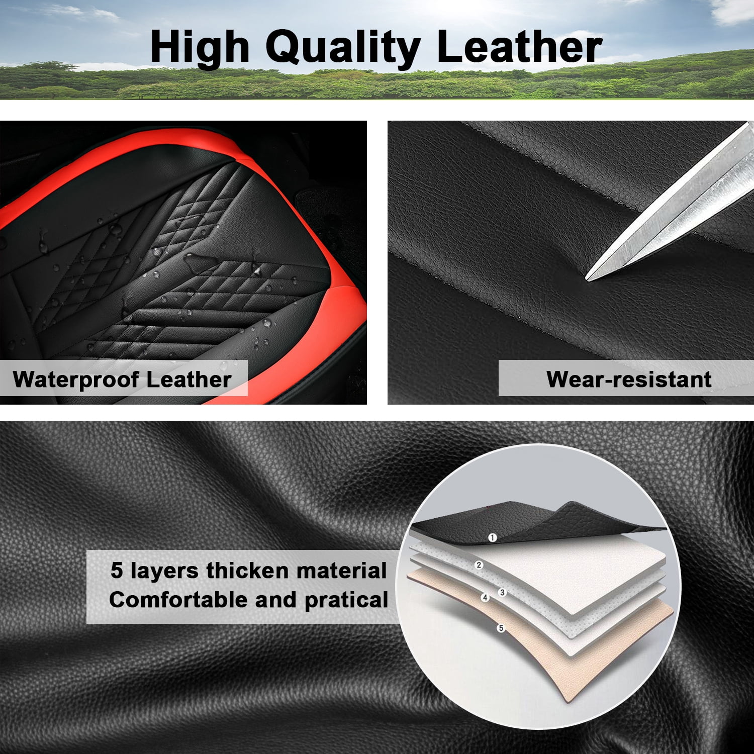 HQBQBUG Car Seat Covers Full Set for Hyundai Elantra 2017-2025 2026 Premium Leather Seat Protector with Lumbar Support,Waterproof Auto Cushions Red,Full Set(2 Row 5 Seats)
