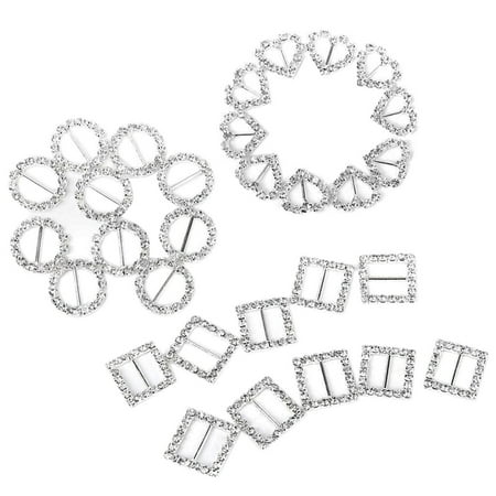 

30pcs Heart / Round / Square Shape Ribbon Buckle Sliders for DIY Craft Wedding Invitation (Silver)