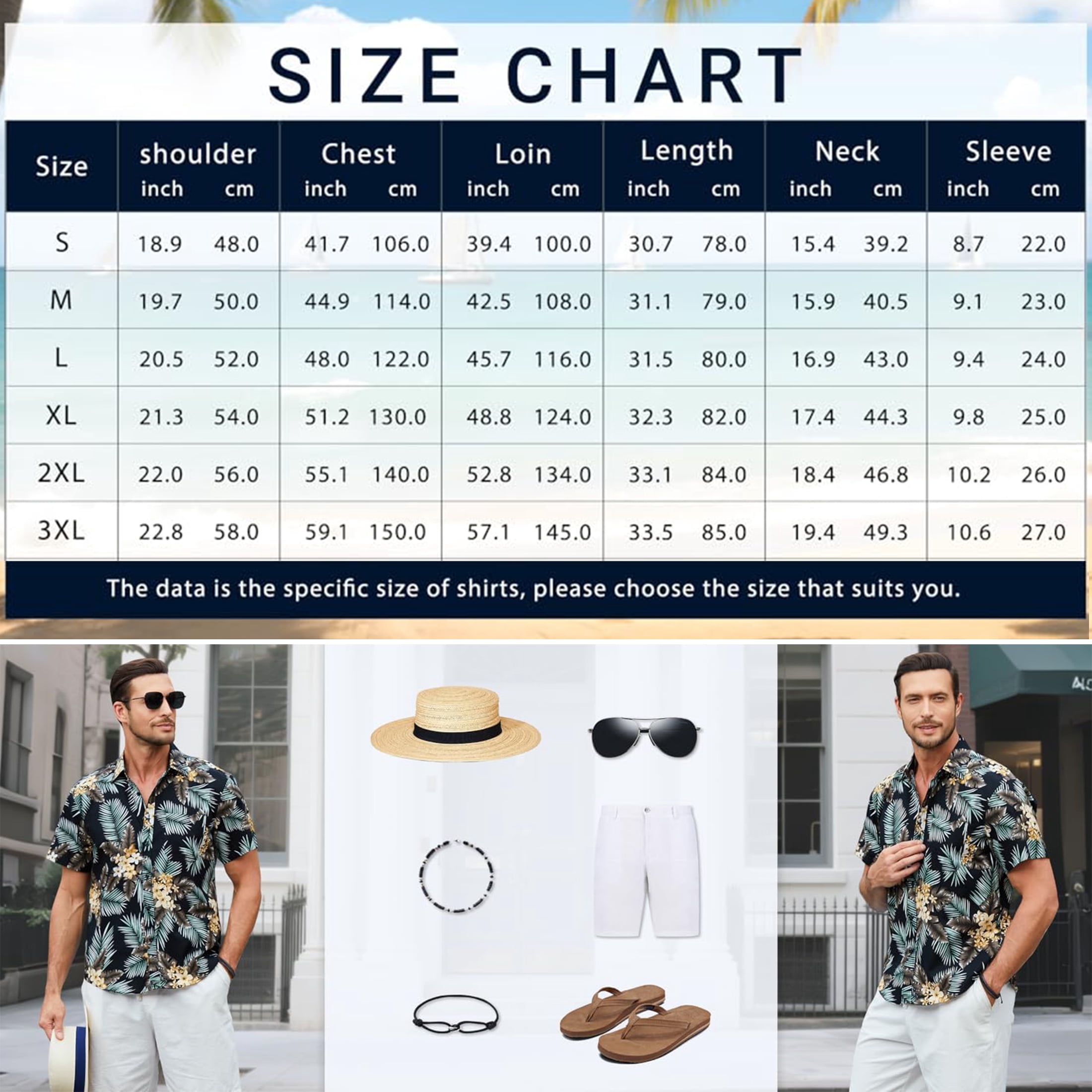 Hawaiian Shirt for Men, Short Sleeve Shirts Button Down Aloha Shirt Beach Floral Shirts Black Palm XL