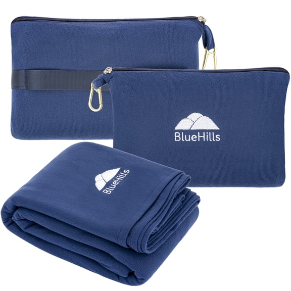 BlueHills Travel Blanket Pillow Compact Lightweight Soft Airplane - Navy Blue L04