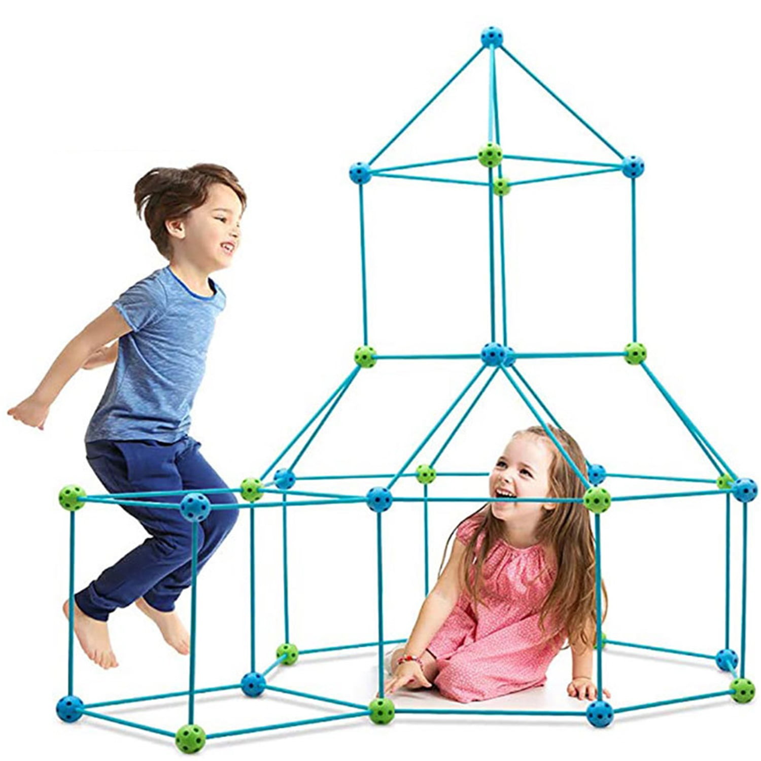 CIPACHO Kids Fort Building Kit 85 PCS Construction Toys for Boys Girls, DIY Building Playhouse Castle Tunnel Play Tent, Blue