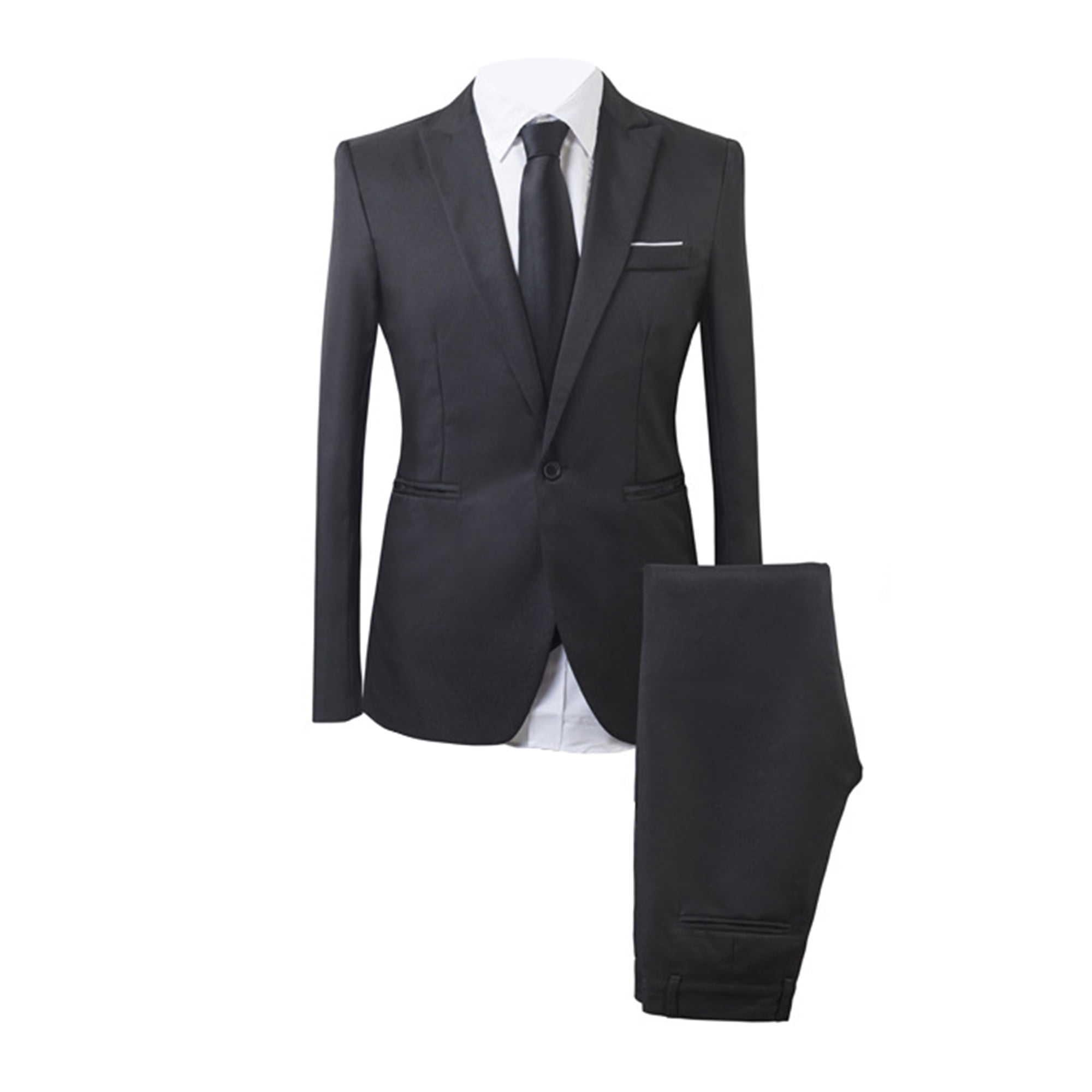 Fashnice Men 2 Peices Suit Lapel V Neck Blazers Outfits Solid Color Soft Formal Black 4xl Black