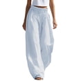 thumbnail image 2 of Cagogo Women Plus Size Harem Pants Elastic Waist Flowy Striped Boho Vacation Lounge Wide Leg Cropped Palazzo Trousers Summer Travel Beach Casual, Light Blue XL, 2 of 5