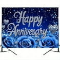 thumbnail image 5 of Happy Anniversary Backdrop Wedding Together Anniversary Party Decoration Blue Rose Floral Silver Glitter Heart Background Wedding Couple Love Party Supplies, 5 of 5