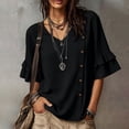 thumbnail image 2 of RQYYD Womens Short Sleeve V Neck Button Ruffle Tops Casual Linen Blouses Loose Fit Tee Shirts Daily Clothes, 2 of 7