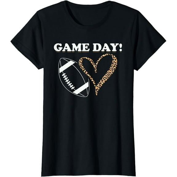 Football Lover Leopard Pattern Women Football Game Day T-Shirt