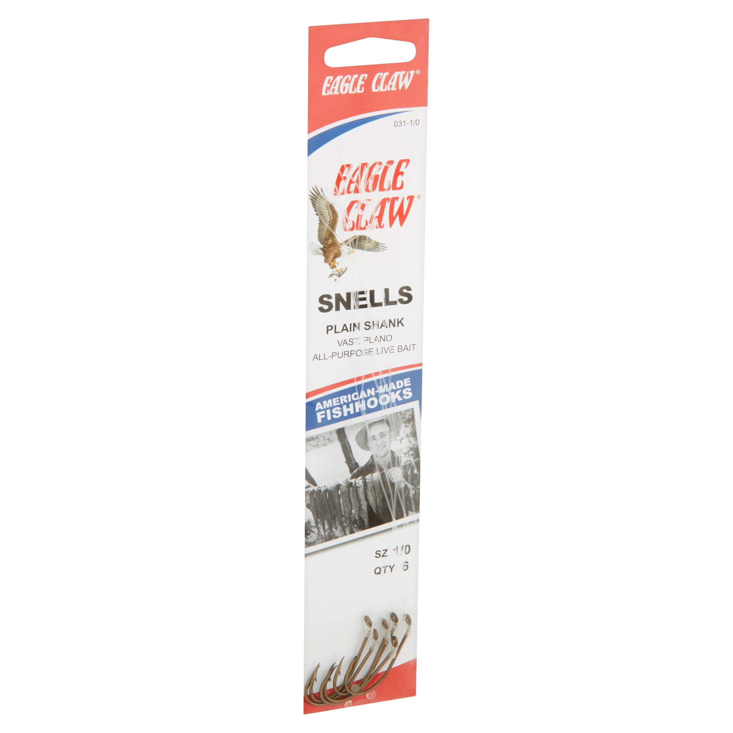 (2 pack) Eagle Claw 031H-1/0 Plain Shank Snell Fish Hook, Size 1/0