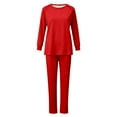 thumbnail image 5 of Conjunto de pijama de manga larga y pantalones para mujer, blusa de color liso, camisa y pantalones de poliéster, para Navidad, 5 of 5