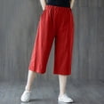thumbnail image 2 of Outfmvch Cropped Linen Pants Women Boho Pants for Women 2026 Cropped Lounge Trousers Capri Pants with Lace Side Wide Leg Crop Pants Drawstring Elastic Waist Cotton Linen Pants Gauze Pants Red M-3XL, 2 of 7