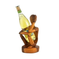 12" Wooden Abstract Hand Carved Wine Rack Bottle Holder "Thinking Man" Free Standing Thinker Handmade Wood Home Decor Accent Gift Bar Art Handcrafted
