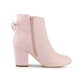 thumbnail image 3 of BLISSFUL STEP Women's Ankle Boots Block Heel Zipper Lace Up Boots Pink 9, 3 of 6