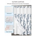 thumbnail image 4 of No Hook Shower Curtain with Snap-in Liner, Blue Botanical Waterproof Fabric Bathroom Curtains, Pastoral Elegant Spring Floral Bath Curtains & Mesh Top Window 72"x84" Long, 4 of 9