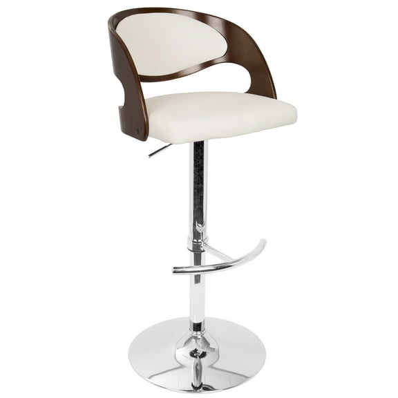 Pino Mid-Century Modern Adjustable Barstool with Swivel in Mahogany and White Faux Leather by LumiSource