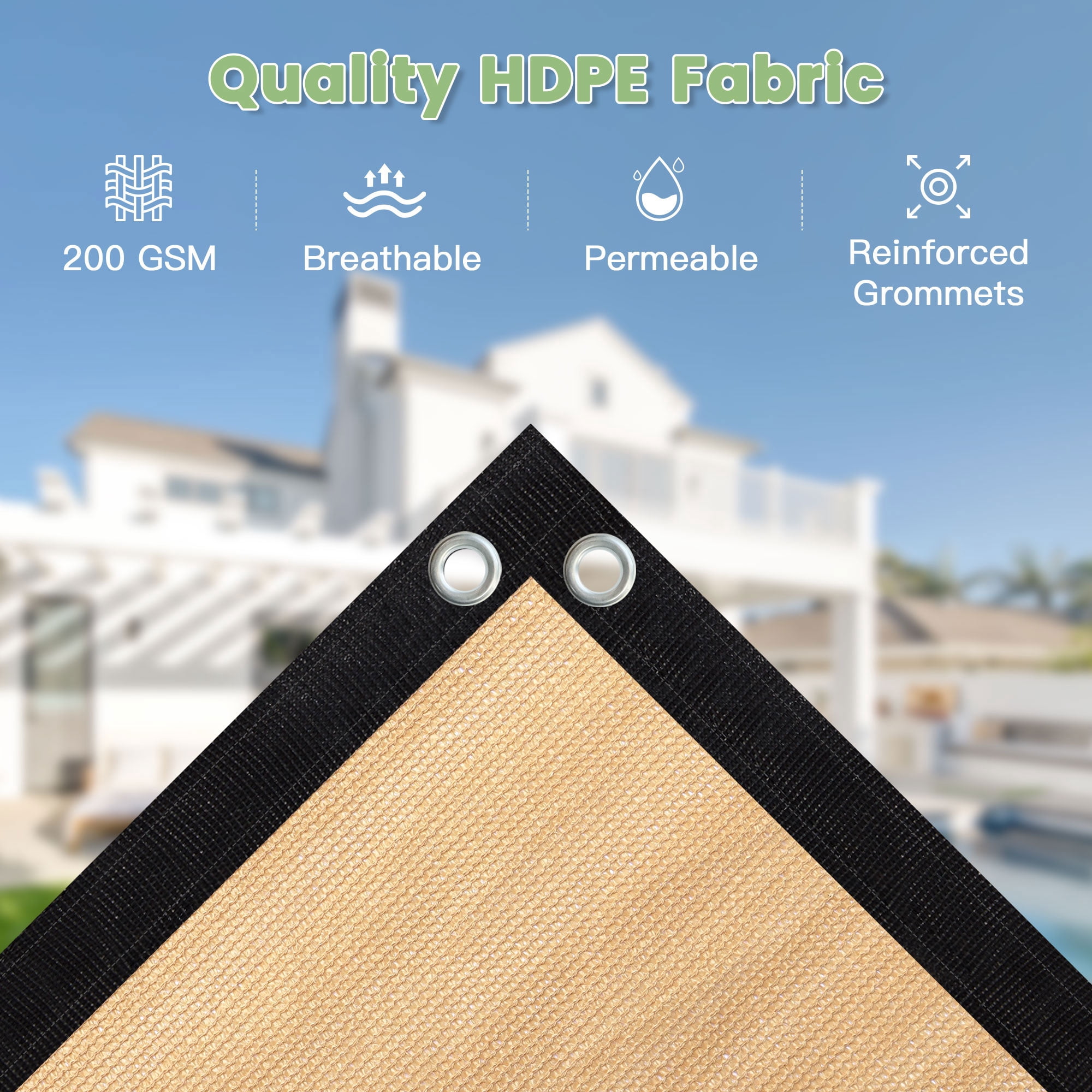 DIFY 90% UV Block Sun Shade Cloth with Grommets, 10' x 12', Wheat