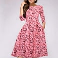 thumbnail image 5 of RYDCOT Women Elegent A-line Vintage Printing Party Vestidos Dress Pink M, 5 of 8