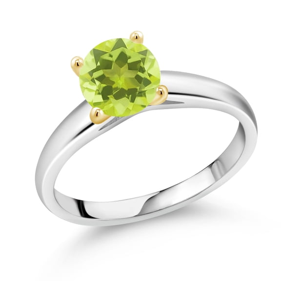 Gem Stone King 1.20 Ct 7mm Round Yellow Lemon Quartz 10K White and Yellow Gold Ring Ring (Size 8)