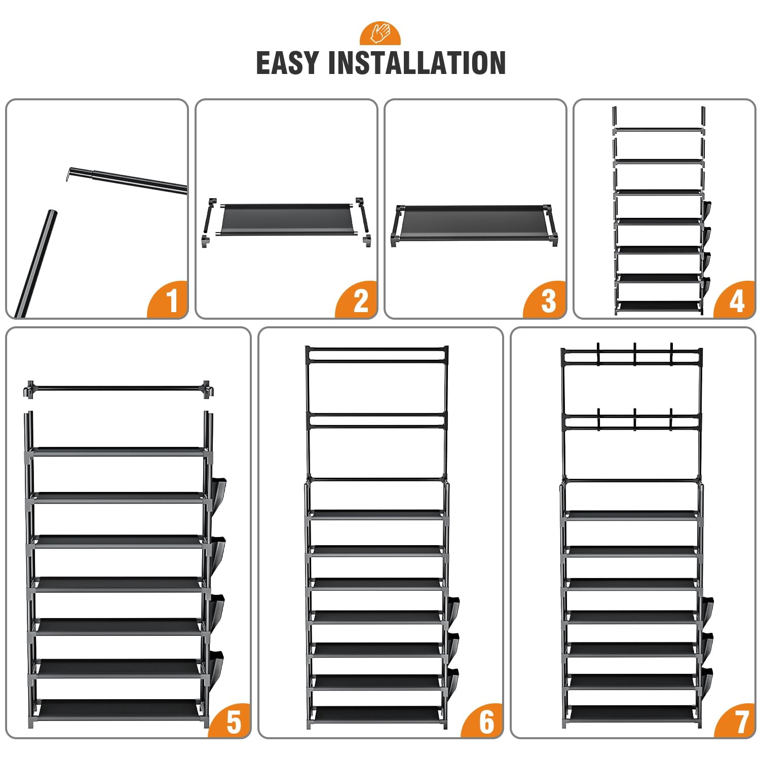 Shoe Rack 7 Tier Organizer Storage 21-28 Pairs Closet Shoes For Front Door Entrance With Hooks Side Pocket Entryway Large Capacity Shelf Tower Garage