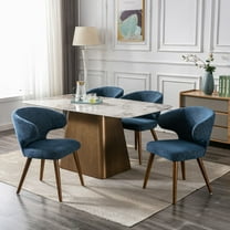 Dayalane Mid Century Modern Dining Chairs Set of 4, Upholstered Chenille Fabric with Curved Wingback, Solid Wood Legs for Kitchen, Dining Room, Bistro, Blue