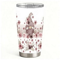 Christmas Gnome Insulated Tumbler with Lid, Red & Green Holiday Snowflake Design Stainless Steel Double-Wall Travel Cup