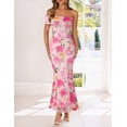 thumbnail image 3 of Merokeety Womens Summer Dresses Floral Off Shoulder Ruched Mesh Bodycon Maxi Dress Pink m, 3 of 5