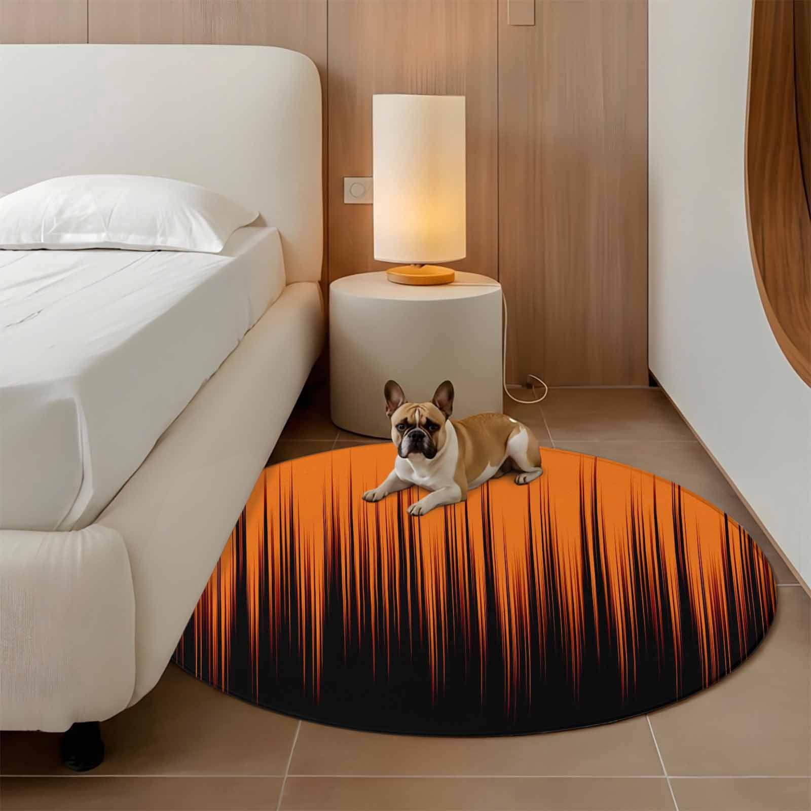 Round Area Rugs Collection 7 Ft, Burnt Orange Black Ombre Non-Slip Residential Carpet, Modern Abstract Striped Gradient Indoor Crawling Mats Runner Rugs for Living Room/Dining Room/Bedroom