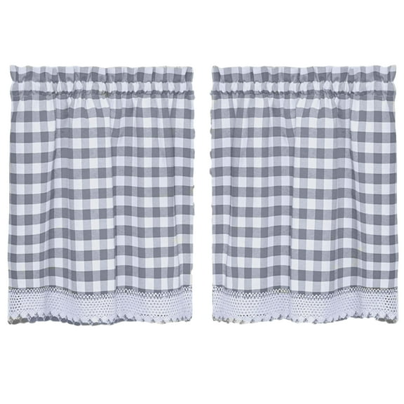 Woven Trends Designer Home Modern Kitchen Curtain Panels, 36L x 29W Inches Blackout Window Tier Pair Set, Premimum Cotton Blend Buffalo Classic Country Plaid Gingham Checkered Design, Gray