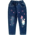 thumbnail image 2 of Peacolate 2-6 Years Winter Little Girls Fleece-Lined Thicken Jeans Embroidered Butterfly Bunny Denim Trousers,Bunny,2Years, 2 of 4