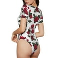 thumbnail image 3 of Naloa Rose Flowers Women's Short-Sleeved Onesie, One-Piece Swimsuit for Parties, dates, clubs - Large, 3 of 9