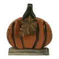 thumbnail image 2 of Northlight Wooden Fall Harvest Pumpkin Decoration with Leaf - 6.25", 2 of 6