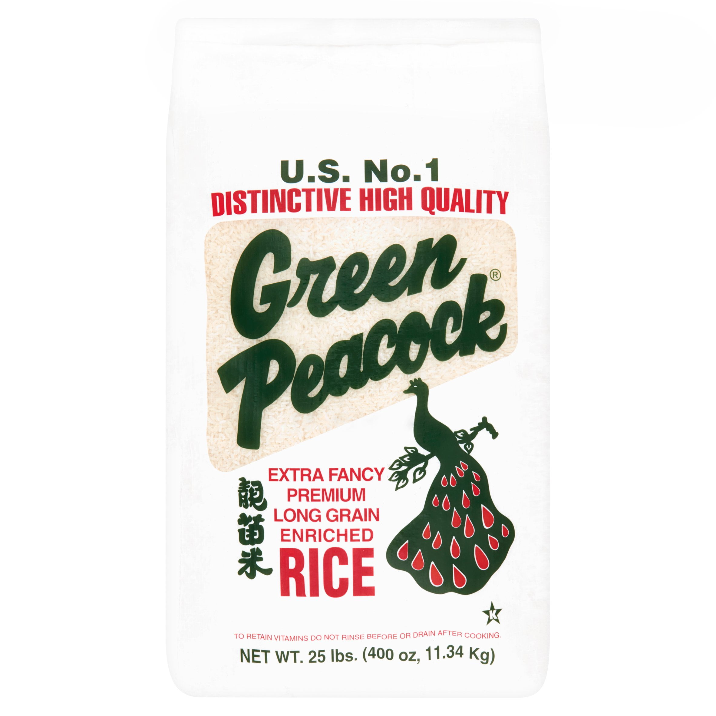 Green Peacock Extra Fancy Premium Long Grain Enriched Rice, 25 lbs