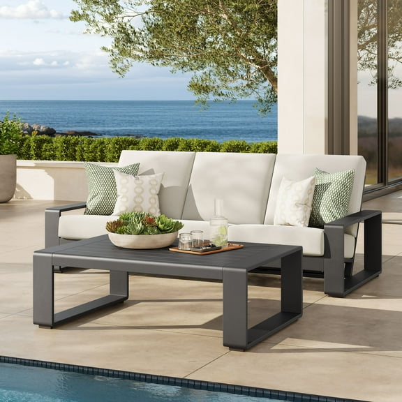 Lirienne 2-Piece Outdoor Patio Aluminum Furniture Set in Cream Gray