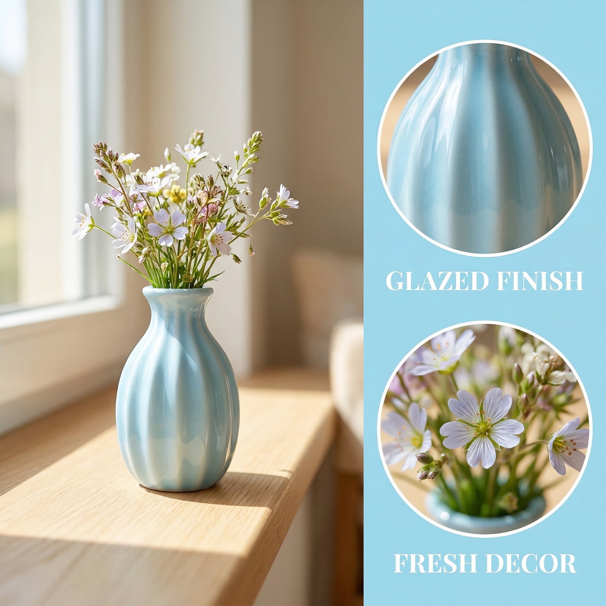 Unique Bargains Mini Ceramic Bud Tiny Matte Vase for Desktop Blue 1.8"L x 1.8"W x 3"H