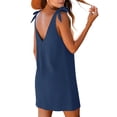 thumbnail image 4 of Miluxas Women's Bow Tie Shoulder Strap Sleeveless Mini Dress Solid V Neck Shirt Short Dress Beach Vacation Outfits Navy, 4 of 9