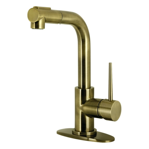 Kingston Brass LS241NYLAB New York Single-Handle 1-Hole Deck Mount Pull-Out Sprayer Bar Faucet in Antique Brass