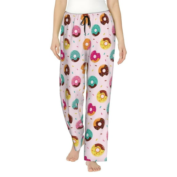 Logiee Colorful Donuts Print Women Pajama Pants,Comfy Pj Bottom with Pockets & Drawstring,Stretch Casual Sleepwear-Small