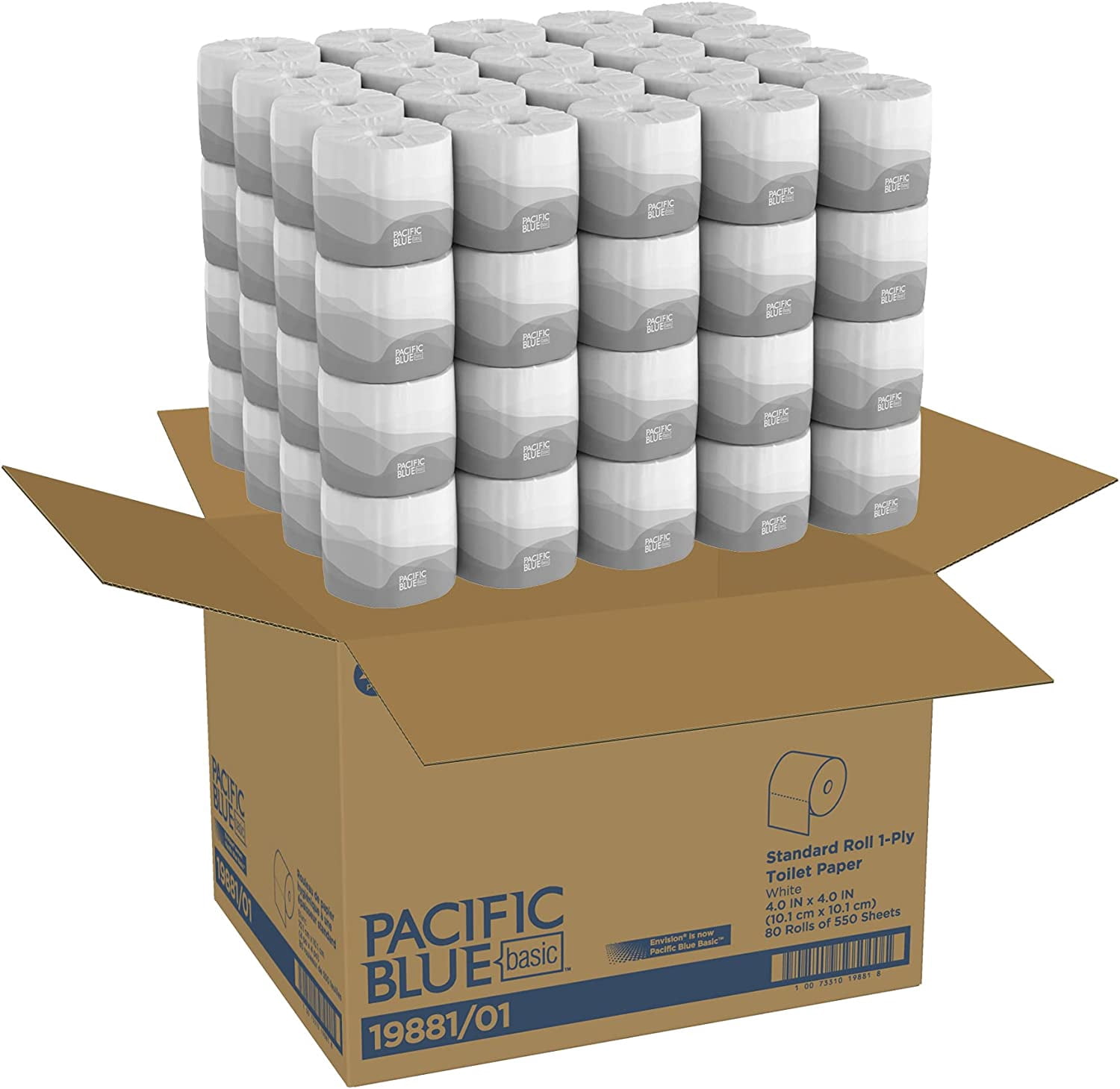 Georgia-Pacific Professional Pacific Blue Basic 1-Ply Toilet Paper, 550 Sheets, 80 Rolls per Carton