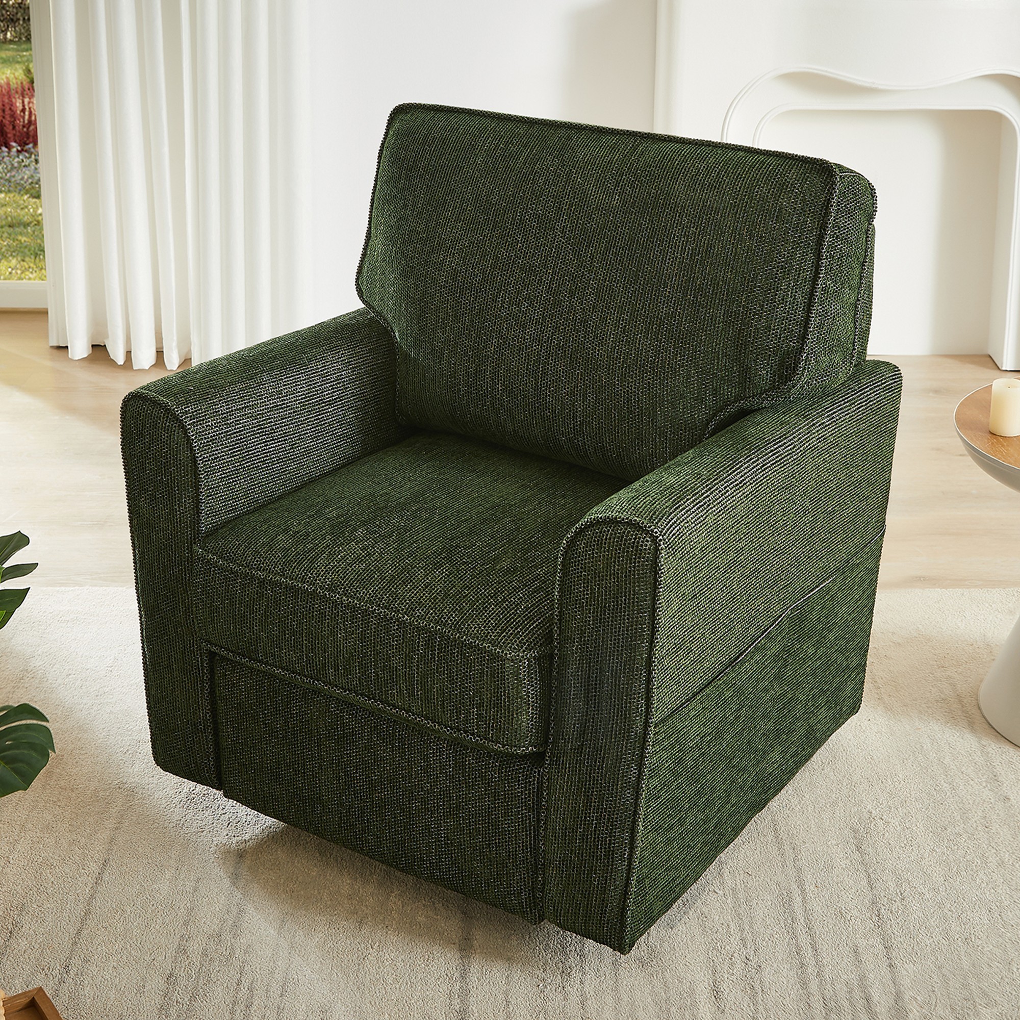 Swivel Accent Chair Swivel Sofa Chair with Side Pockets,Barrel Armchair for Living Room, Bedroom, Office,Green