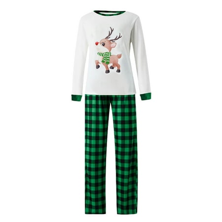 

Genuiskids Christmas Pajamas Holiday Family Matching Pjs Set Cute Sleepwear Elk Cartoon Deer Print Tops Plaid Pants for Couples Youth Kids Baby