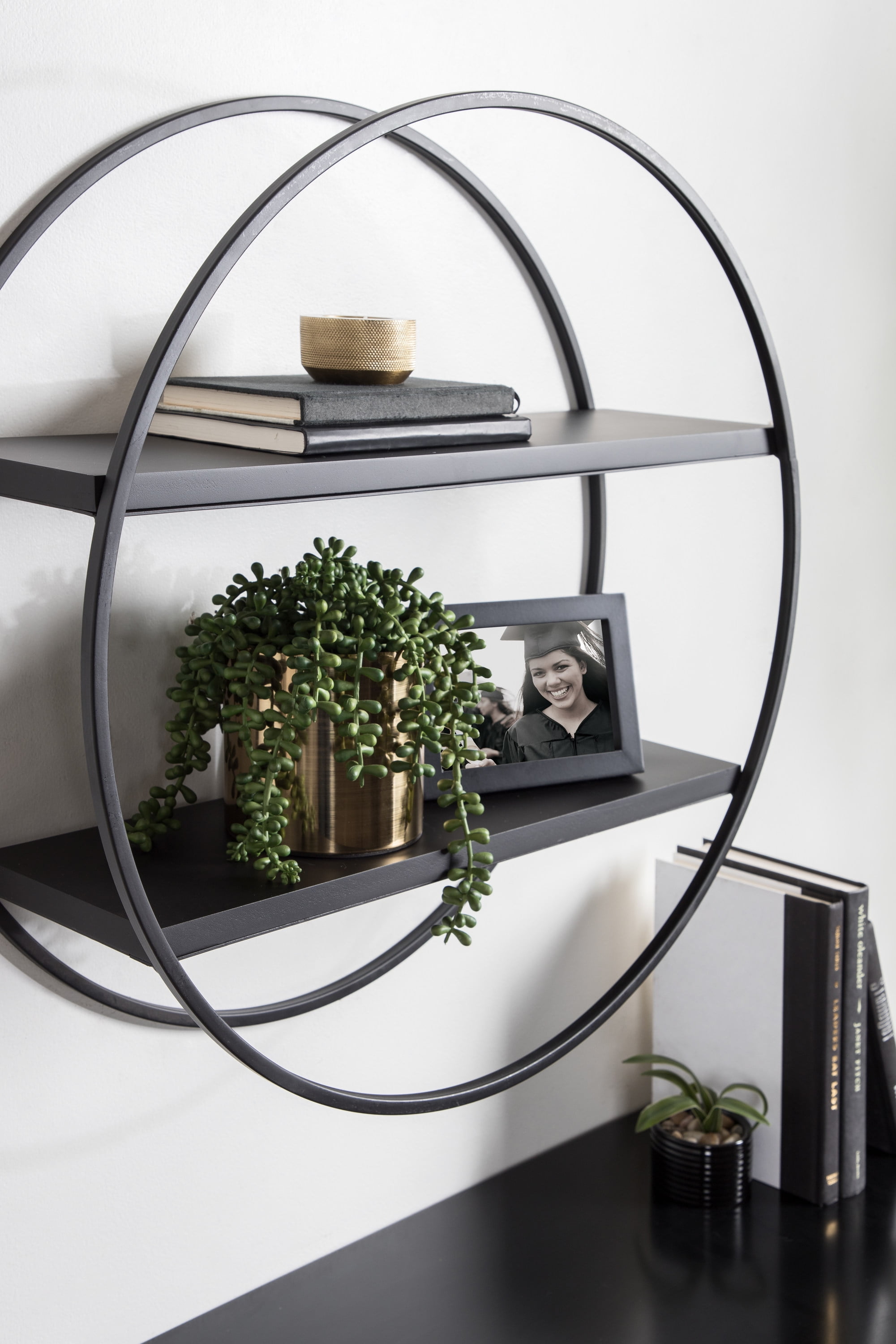 Wooden Round Floating Shelves, Black Large Wall Shelf – Admired By