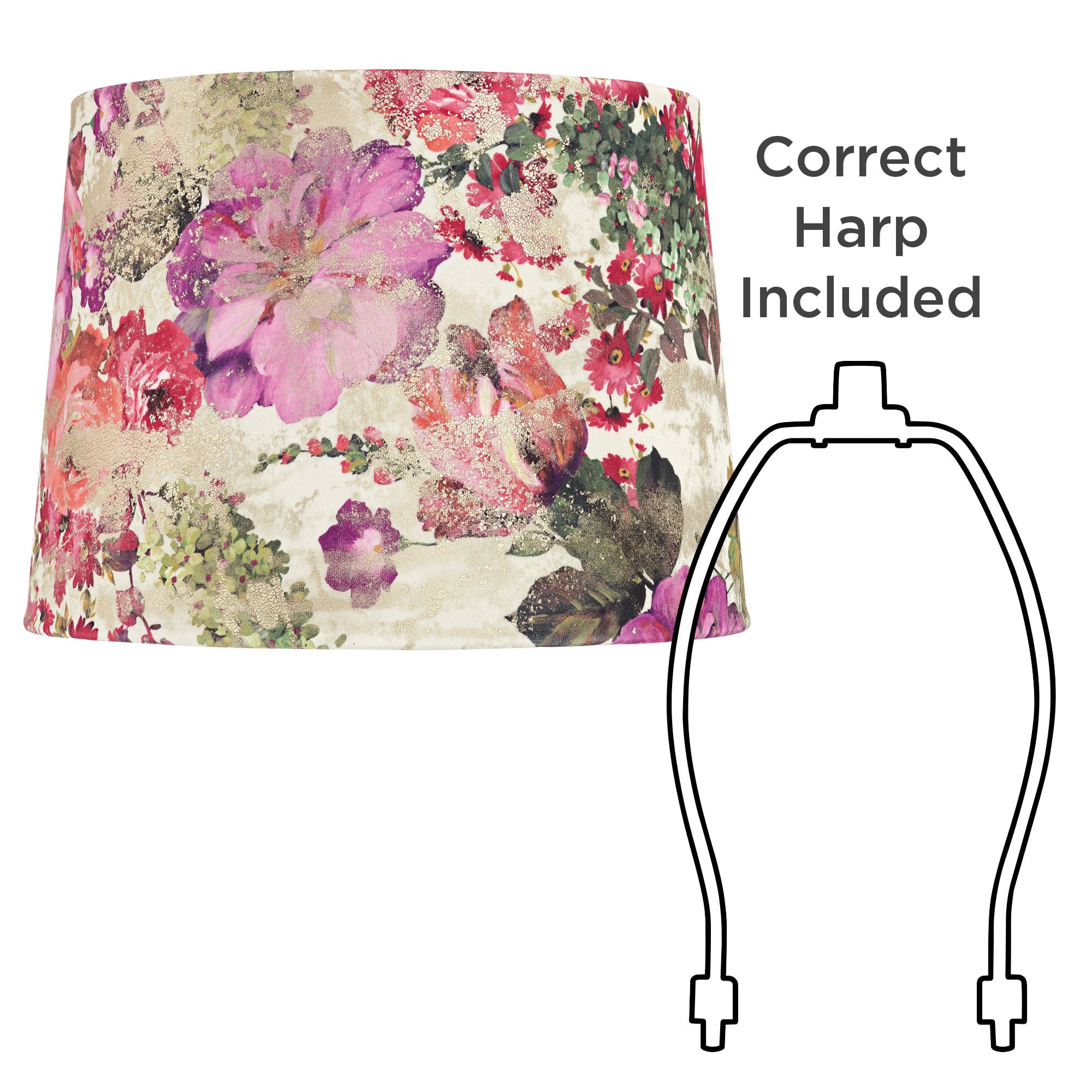 Springcrest 13" Top x 15" Bottom x 11" High x 11" Slant Print Lamp Shade Replacement Drum Velvet Red Flowers Spider Harp Finial