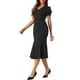 thumbnail image 4 of Vestido V-cuello Inspire Chic para mujer, vestido midi de sirena elegante con mangas abullonadas XS negro, 4 of 6