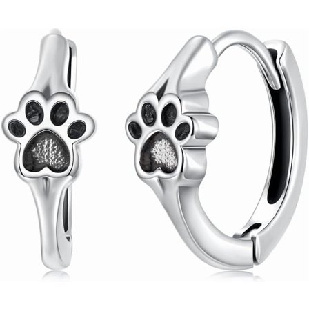 Huggie Paw Print Small Hoop Earrings for Women 925 Sterling Silver Hypoallergenic Vintage Animal Puppy Dog Cat Hoops Earring Dainty Cute Jewelry Gifts for Pet Loving Friends and Families