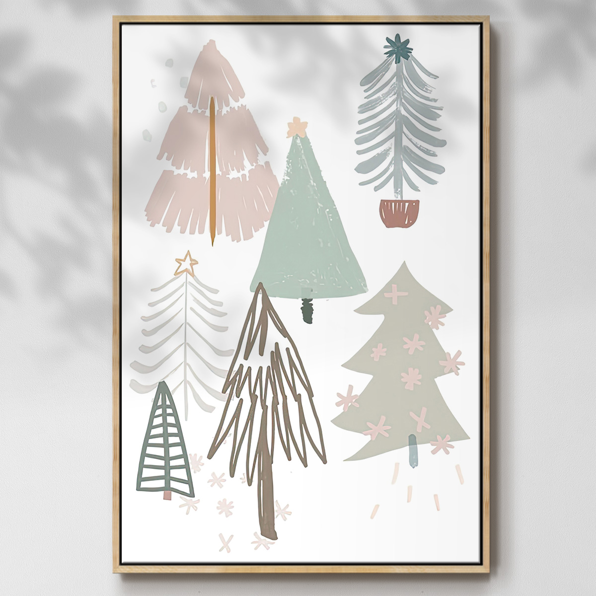 Christmas Tree Sketchbook Collection B - Framed Gallery Wrapped Holiday Canvas - 17 x 25 - Natural Wood Frame