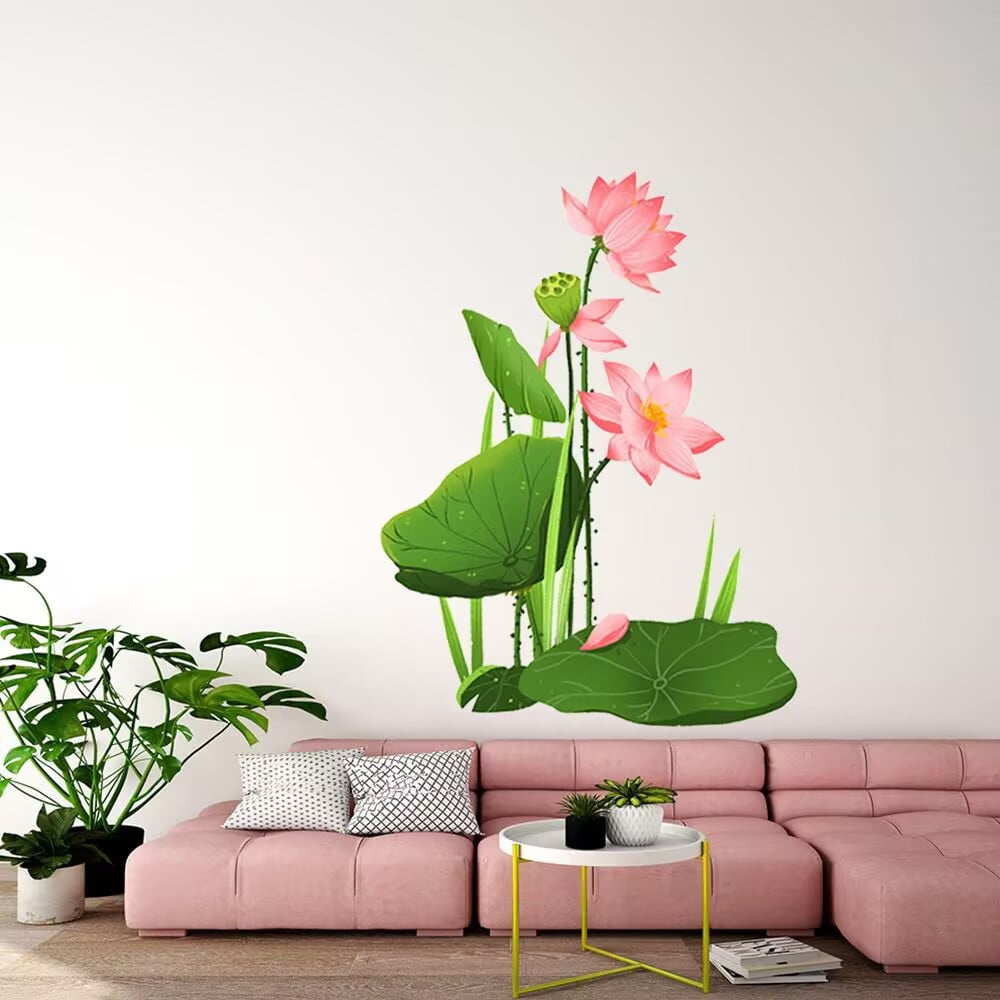 Watercolor lotus wall stickers ,lotus wall decals,flower posters,Peel and Stick 3D Wall Art Stickers Murals Home Decor for Boy Bedroom Nursery Rooms Living Room